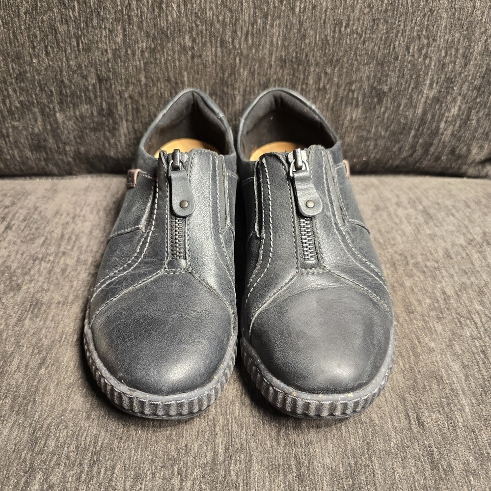 Clarks Magnolia Zip Black Leather Loafers Women's Comfort Slip-On US 7.5